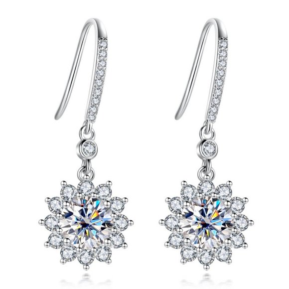 Jewelry - Certified 2ct. t.w. Moissanite Diamond Sunflower Drop Earrings NEW
